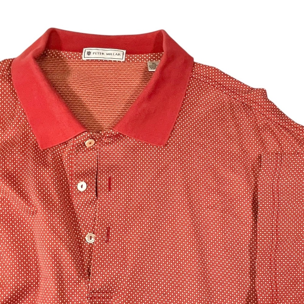 Peter Millar XL Red Polo Shirt Cotton Short Sleeve Micro Dot Golf Preppy Classic